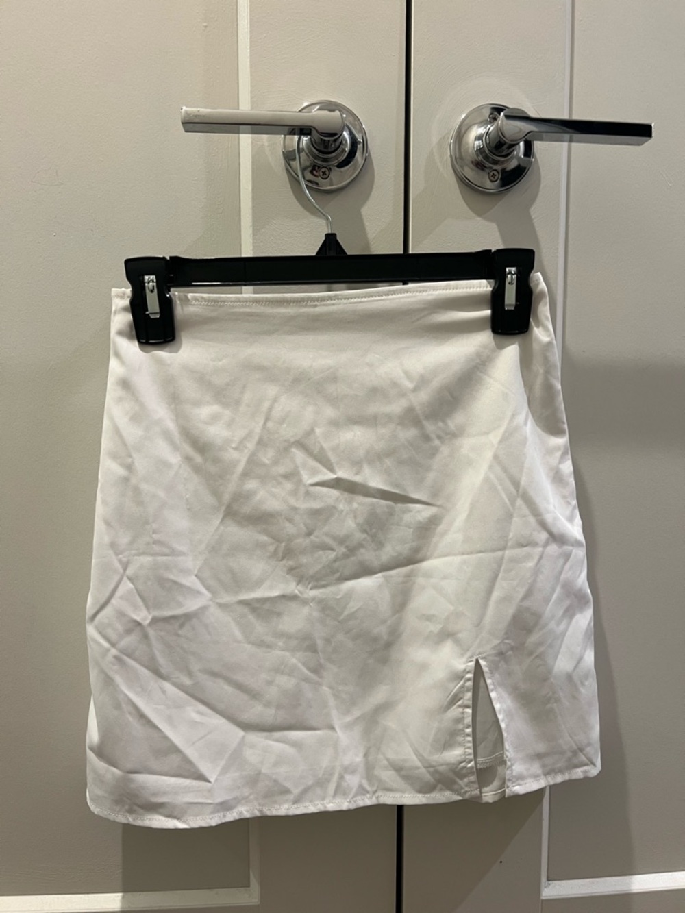 White Mini Skirt with Front Slit